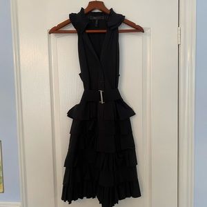 BCBG Black Frilled Midi Dress (Size 6)
